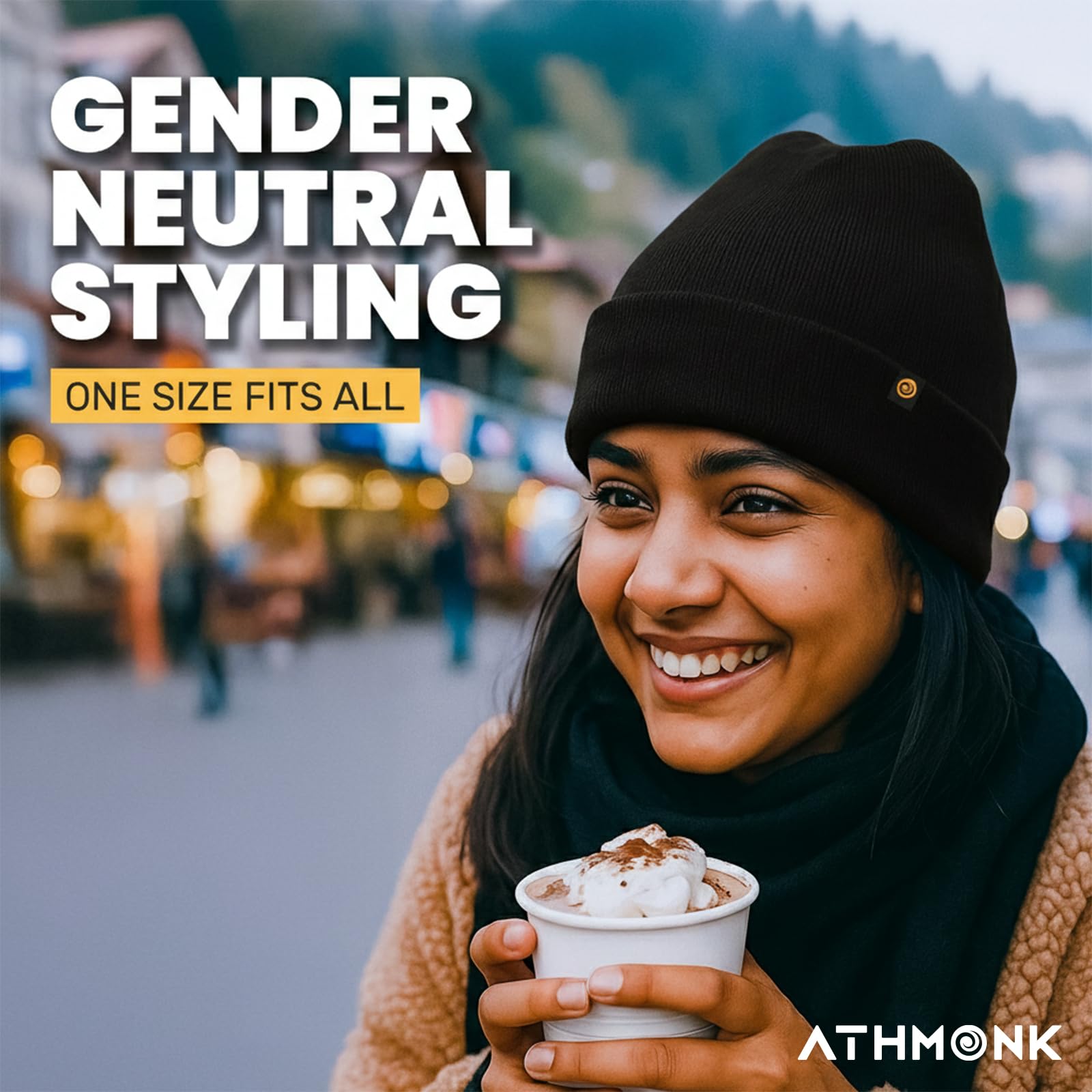 Athmonk Winter Woolen Beanie Cap for Men & Women | Warm Cuff Head Cap for Winters | Cold Weather Hat for Girls & Boys 100% Woollen Fabric Ultra Soft & Cozy | Garam Topi for Man